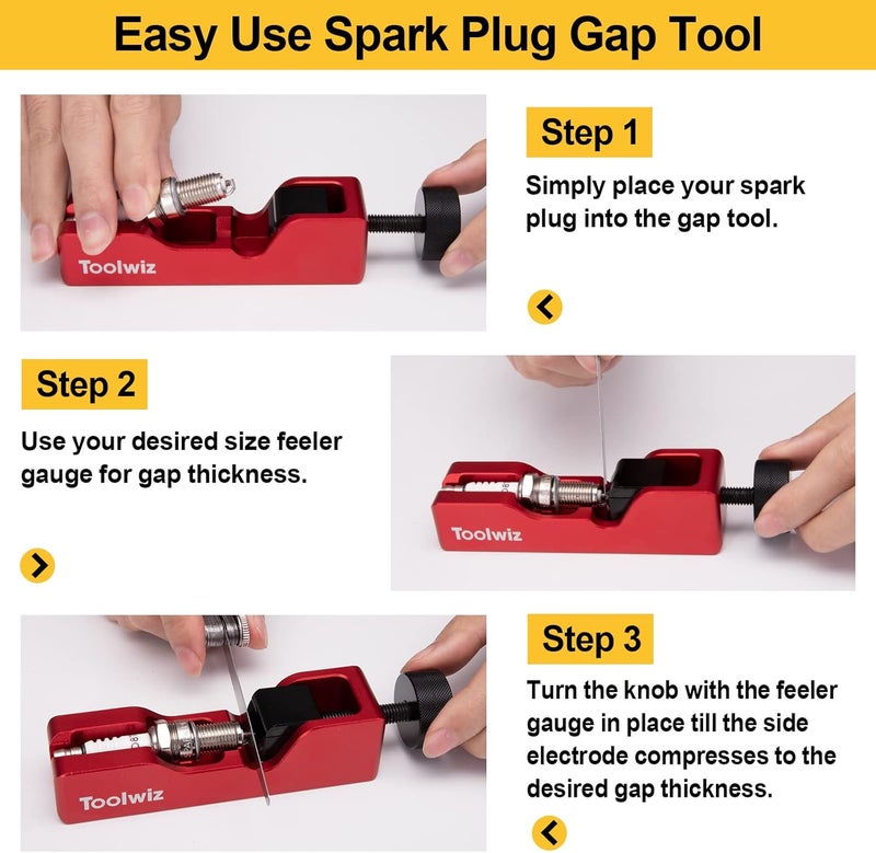 Toolwiz Spark Plug Gap Tool with 32 Blade Steel Feeler Gauge, Gapping Tool for Most 10mm 12mm 14mm 16mm Thread Spark Plugs, Red - Image 4